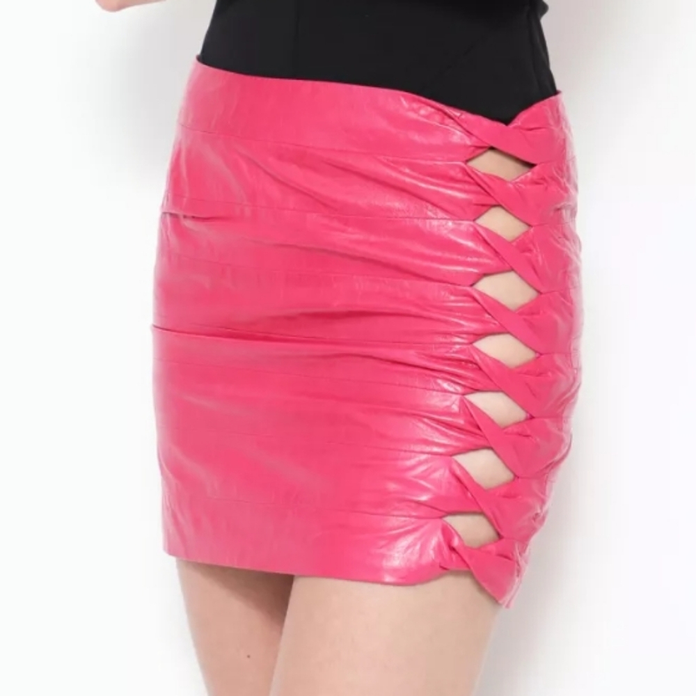 Gianni Versace by Donatella Versace Leather Cut-Out Skirt